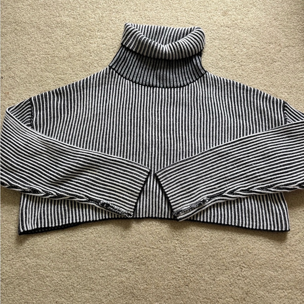 Tic Tok Striped Turtleneck Sweater - Black and White